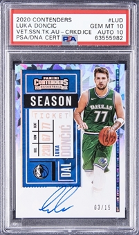 2020 Panini Contenders Cracked Ice #LUD Luka Doncic Signed Card (#3/15) - PSA GEM MT 10/DNA 10